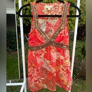 Red Floral Embellished Tank Top